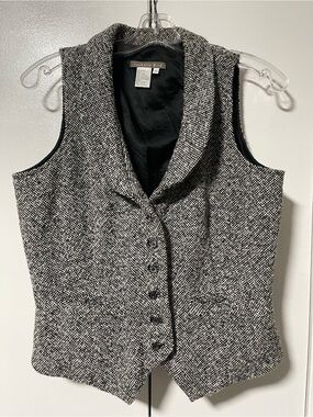Vintage Isabella Bird Black & White Tweed Shawl-Collar Vest